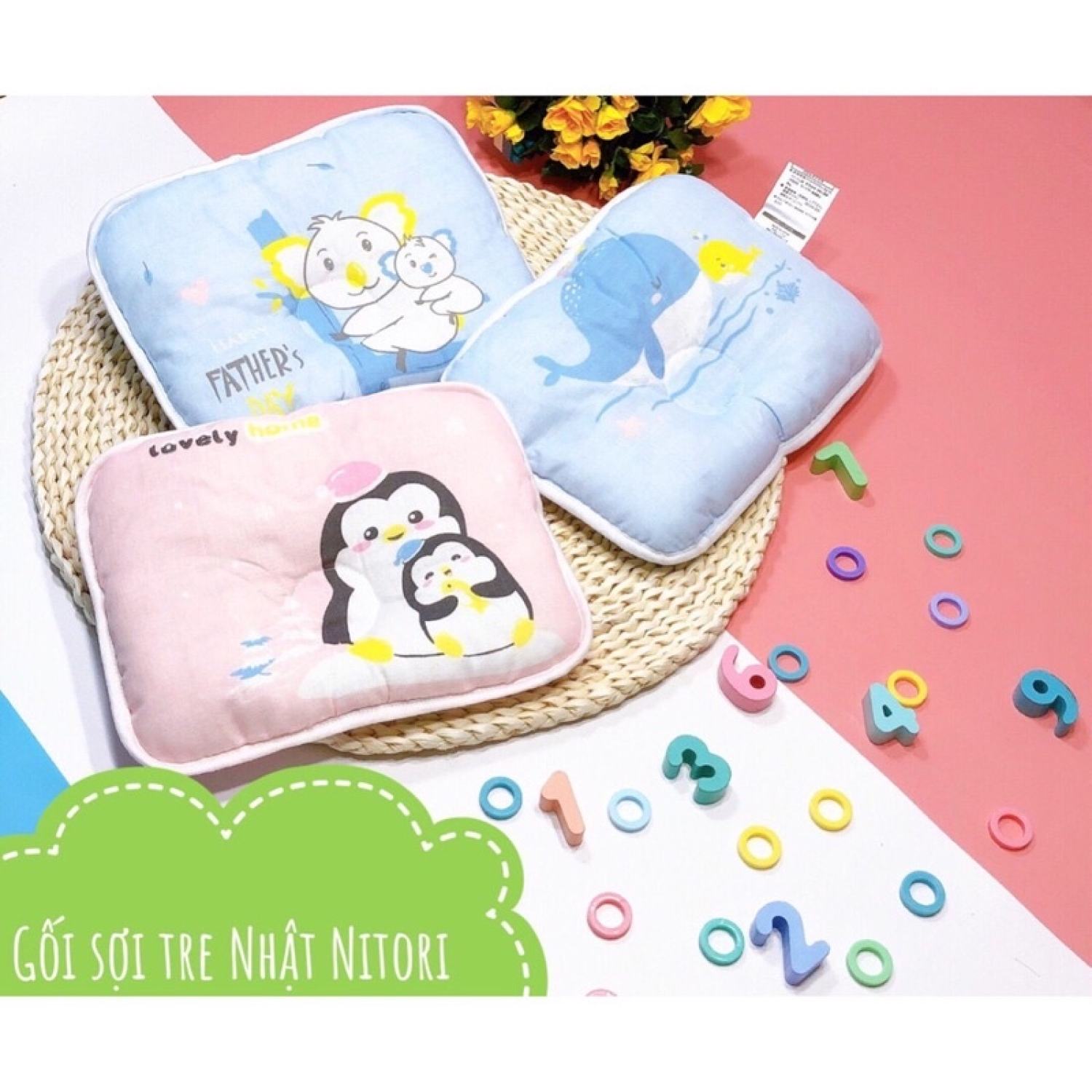 Gối 2 mặt vải Xô Hạt Đậu Lõm chống bẹt đầu chữ nhật êm ái cho bé
