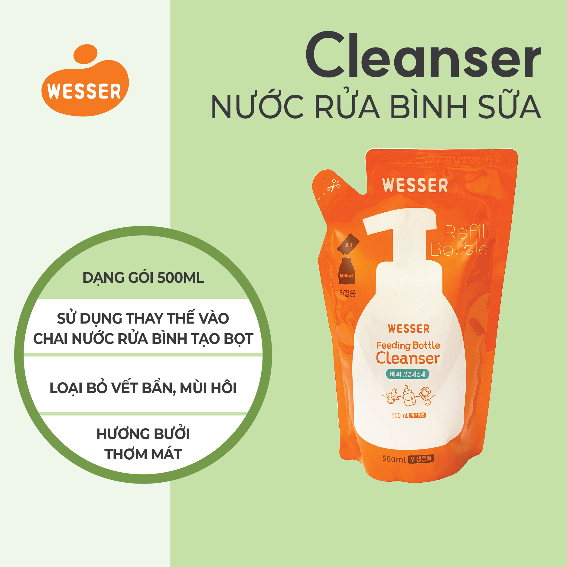 Wesser Baby Bottle Cleaner in 500ml Pack (Imported)