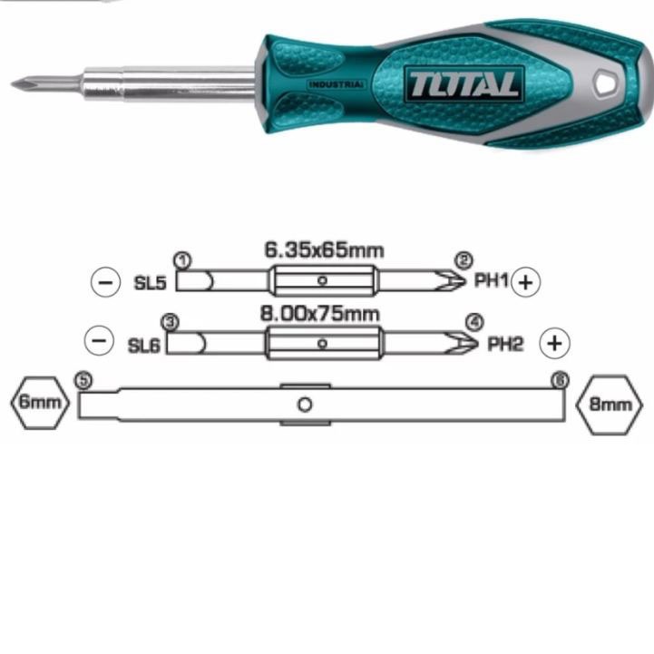 Bộ tuốc nơ vít (tô vít) 6 đầu Total THT2506076