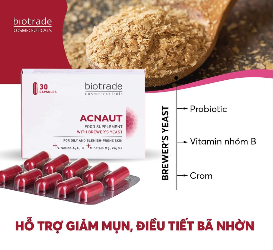 Viên uống giảm mụn Biotrade Acnaut Food Supplement - Hộp 30 viên 3 vỉ x 10