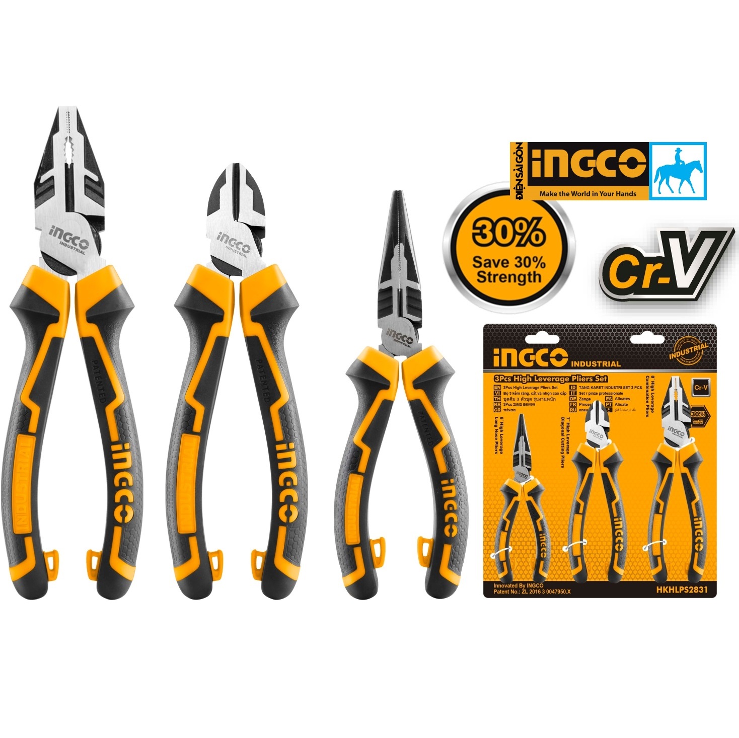 Bộ 3 Kìm Răng Cắt Nhọn CRV INGCO HKHLPS2831