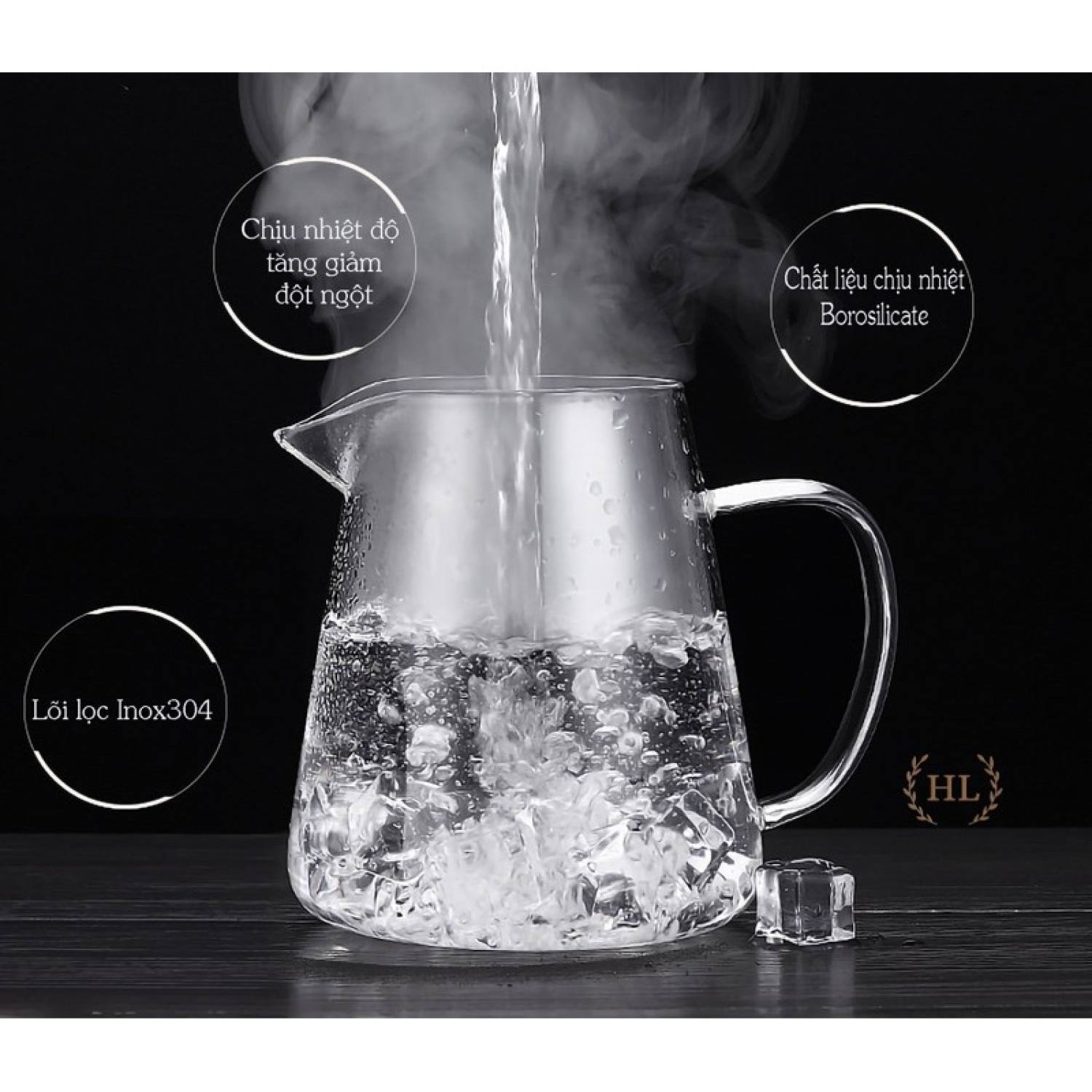 Ấm pha trà thủy tinh có lõi lọc inox hình tháp | án thuỷ tinh có lõi lọc đun được bếp gas