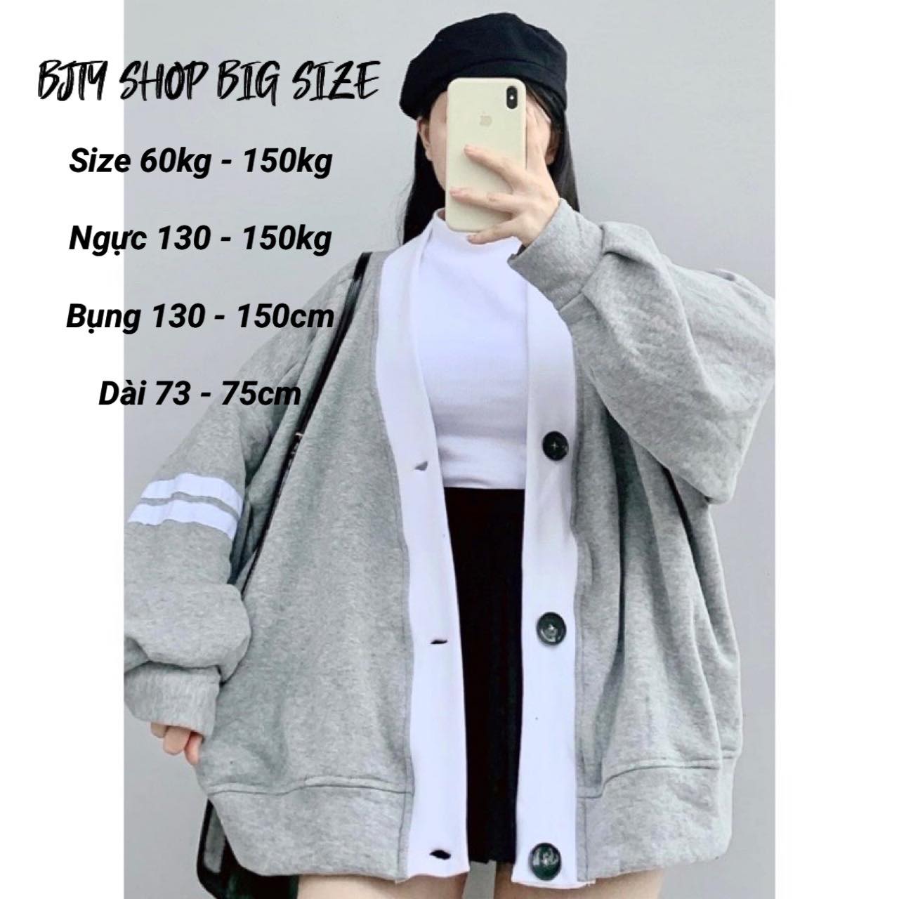 Big size áo khoác cardigan viền trắng unisex nam nữ size 50kg đến 135kg - bjty shop big size