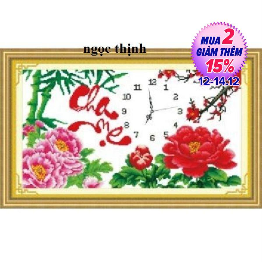 Tranh thêu chữ thập đồng hồ cha mẹ 222817