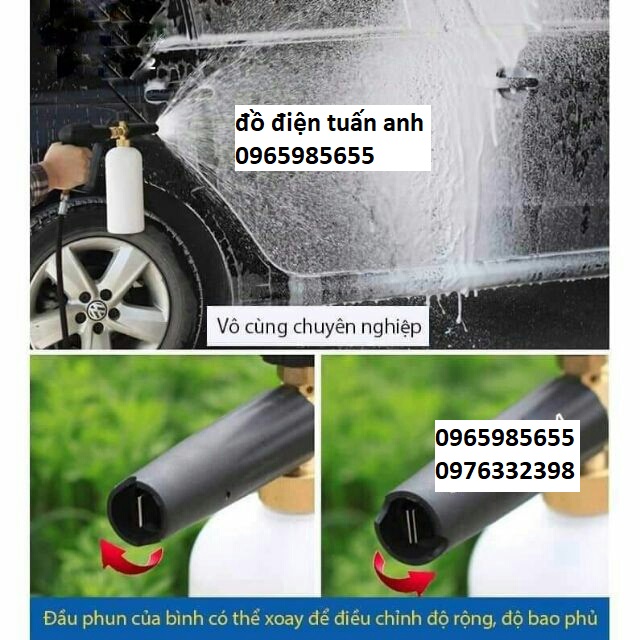 Bình Phun Bọt Tuyết+Súng Xịt Rửa Xe Cho Máy Rửa Xe (súng ren 14mm hoặc ren 22mm + bình bọt tuyết 1 lít )