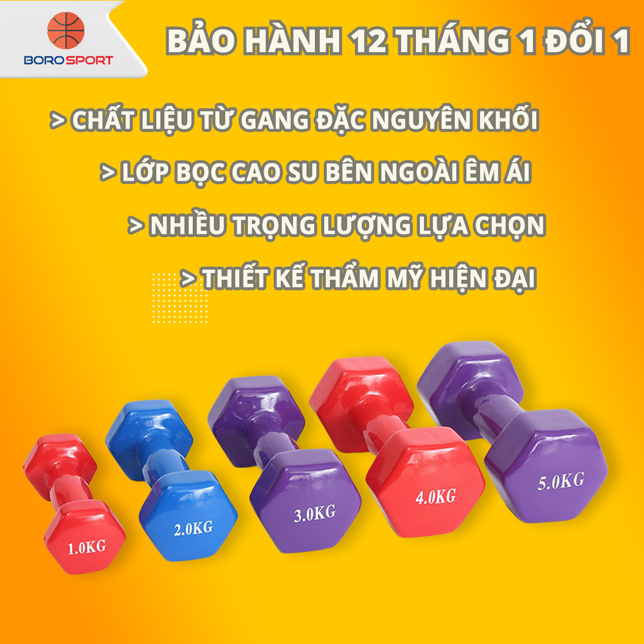 Tạ Tay Nữ Bảo Hành 12 Tháng Tạ Tay Tập Gym Chất Liệu Gang Nguyên Khối Bọc Cao Su Êm Ái Cleacco TTN Boro Sport ( 1 Cái )