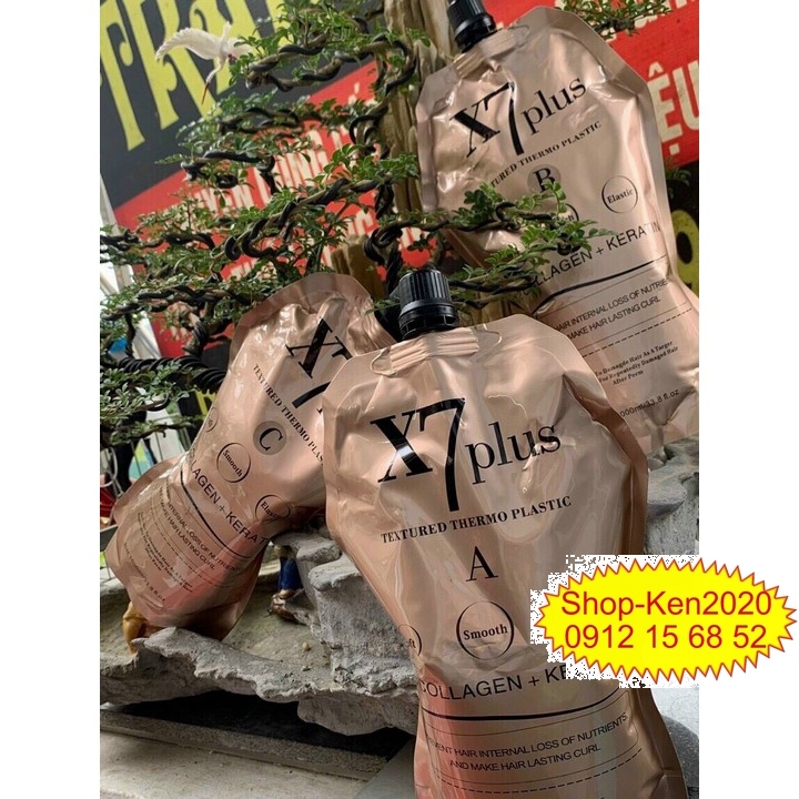 [Combo] Uốn duỗi ép tóc X7 Plus Collagen Keratin 1000ml A-B-C
