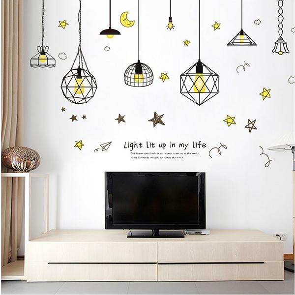 Decal dán tường chùm đèn sao vàng