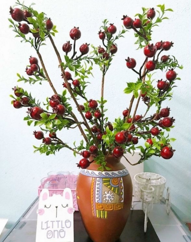Cành Lựu Đỏ Phú Quý, May Mắn Tài Lộc (Cây giả)