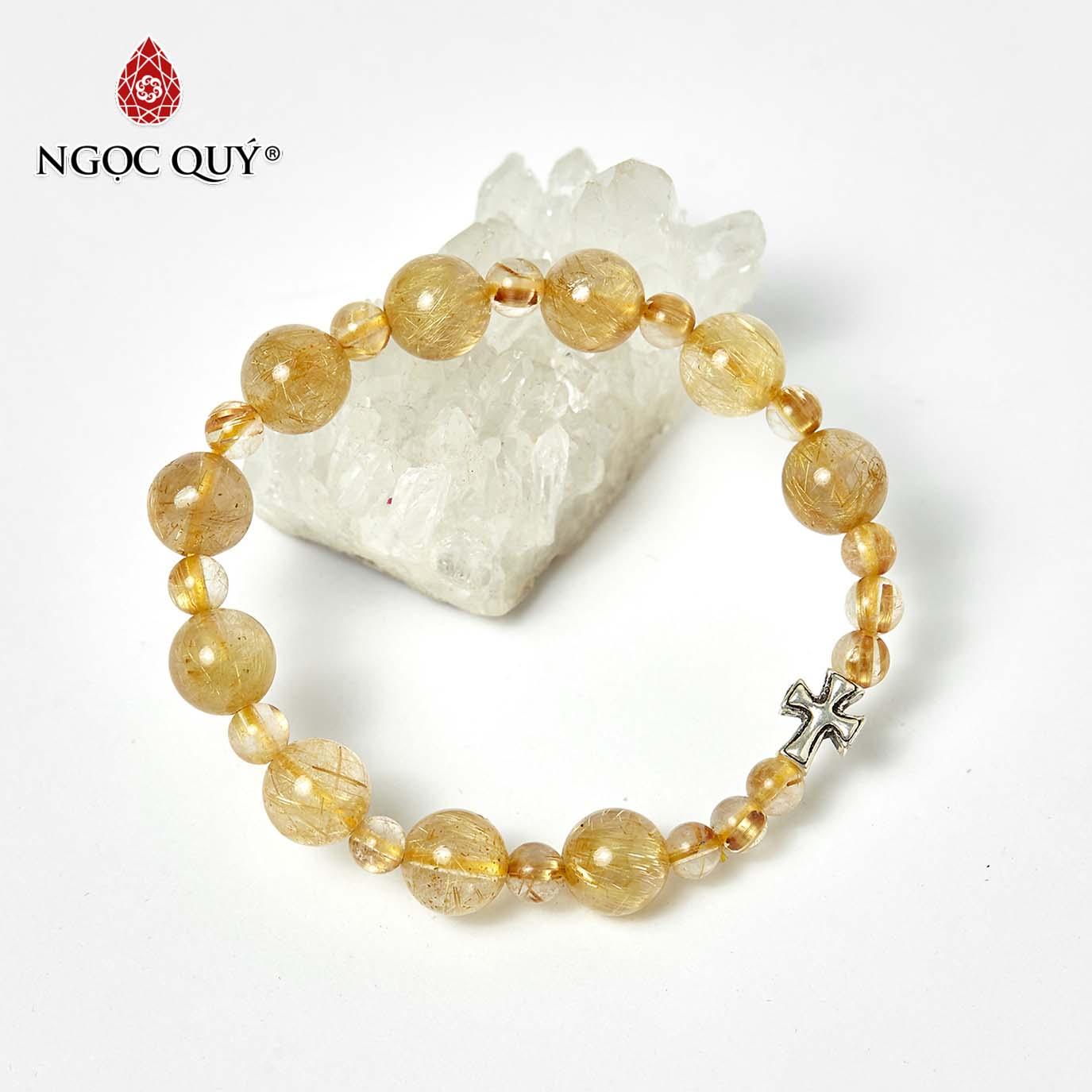 [HCM]Vòng Chuỗi Mân Côi Đá Thạch Anh Tóc Vàng hạt đá 10mm Mix Charm Thánh Giá - Ngọc Qúy Gemstones