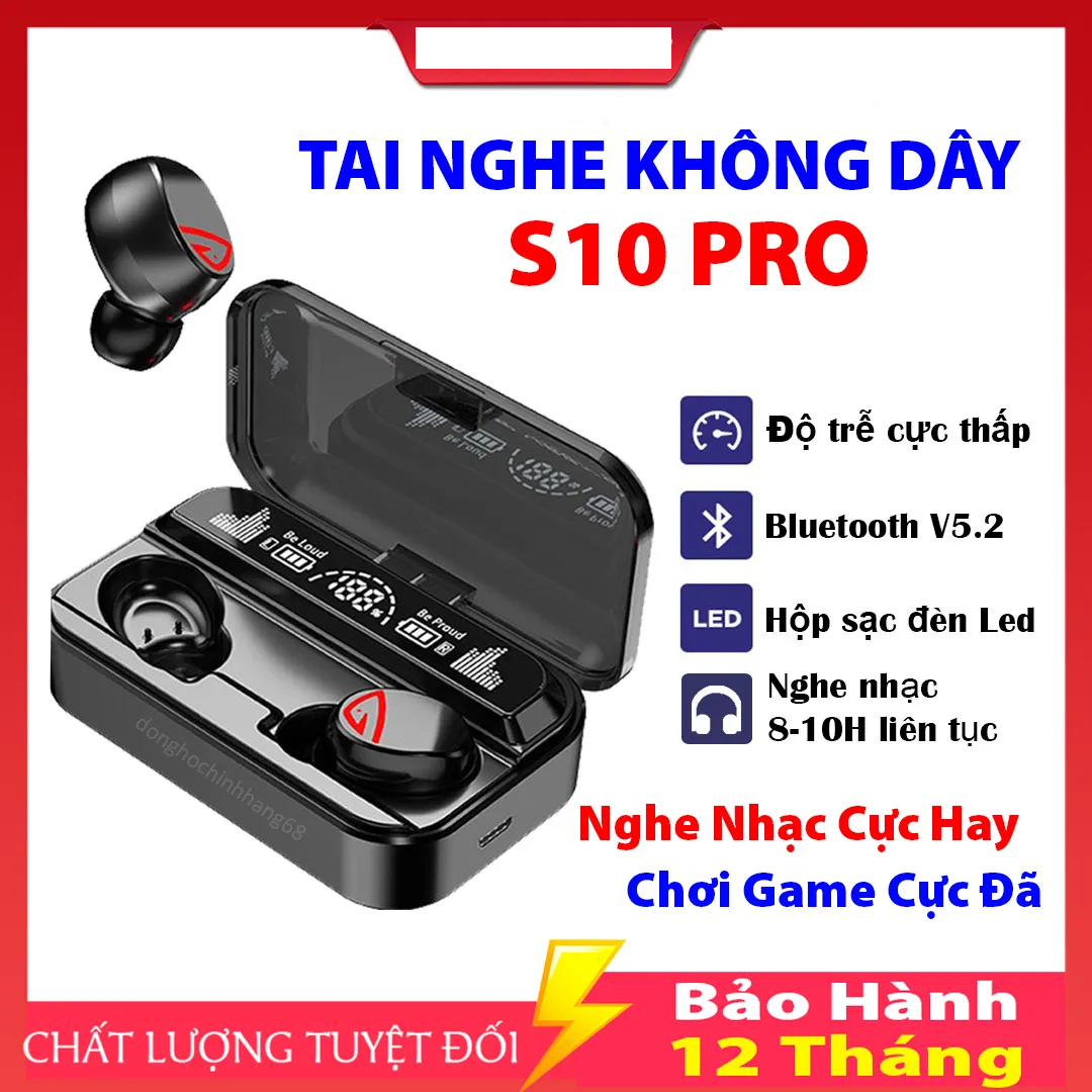 Tai Nghe Bluetooth Không Dây S10 Pro Pin Cực Trâu Nghe Nhạc Cực Hay Chơi Game Cực Đã Tai Nghe Không Dây ,Tai Nghe Bluetooth 5.2 Bảo Hành 12 Tháng