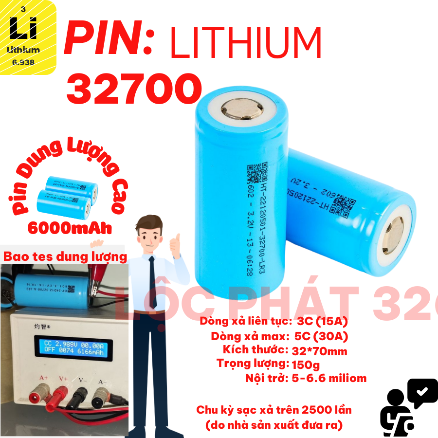 Pin lithium sắt 32700- 3.2V 6.0Ah (Chống cháy nổ, có thể dùng cho NL mặt trời)