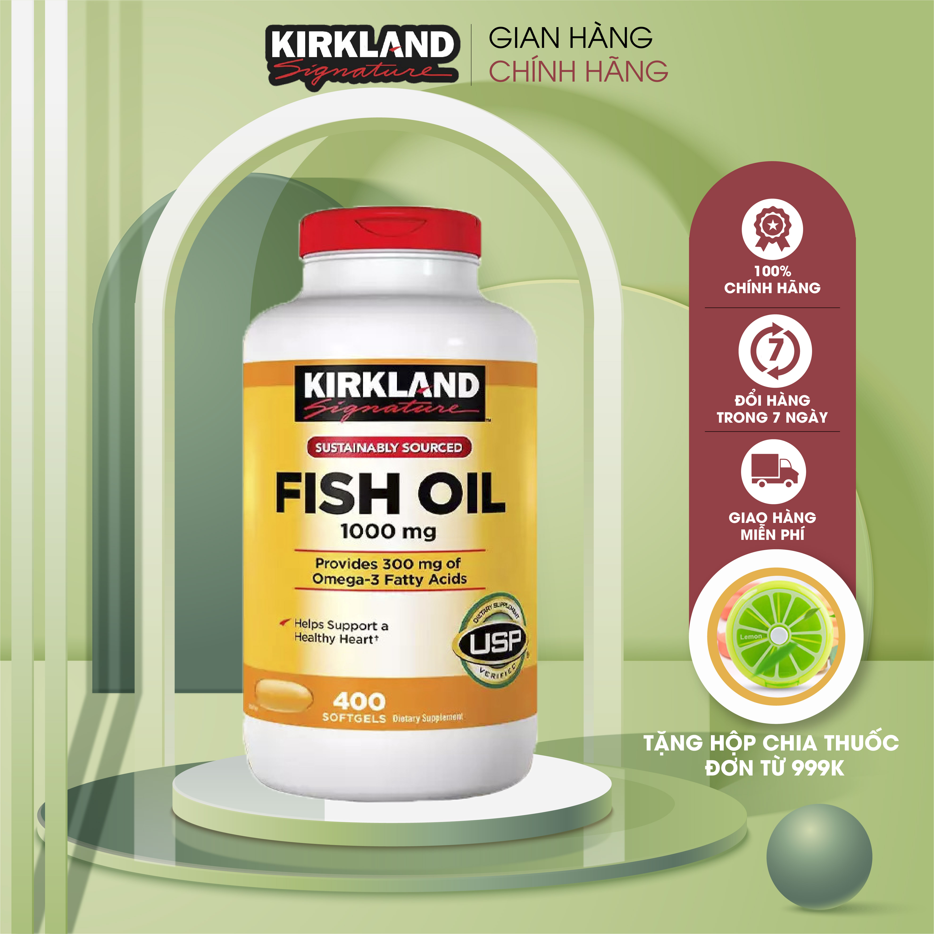 Viên uống Dầu Cá Kirkland Signature 1000 Mg 400 Viên giúp bảo vệ mắt và hỗ