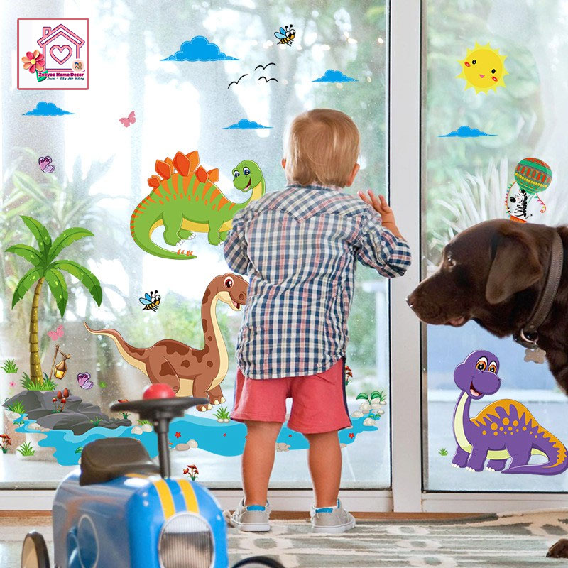 Decal dán tường Khủng Long cho bé trai bé gái SK9125 trang trí tường phòng khách phòng ngủ - Sticker - Miếng dán tường - Hình dán