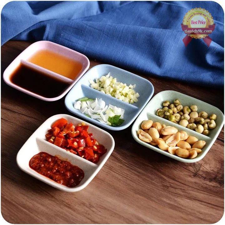 Combo 2 Đĩa đựng gia vị 2 ngăn bằng lúa mạch (bát nước chấm)