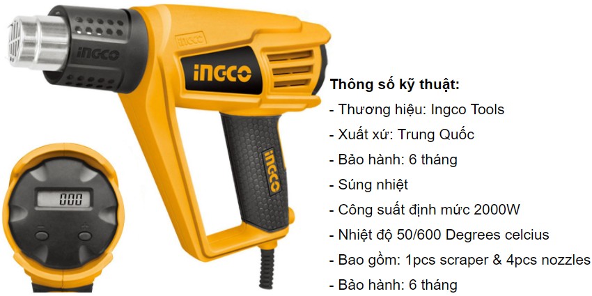 Máy thổi nhiệt hiệu Ingco HG20008
