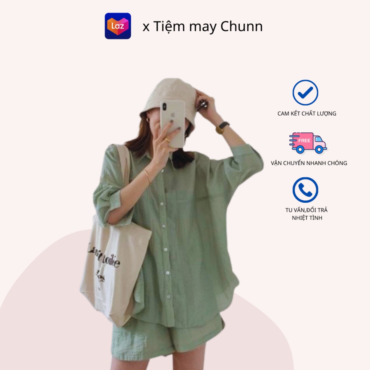 Set sơ mi đũi xanh