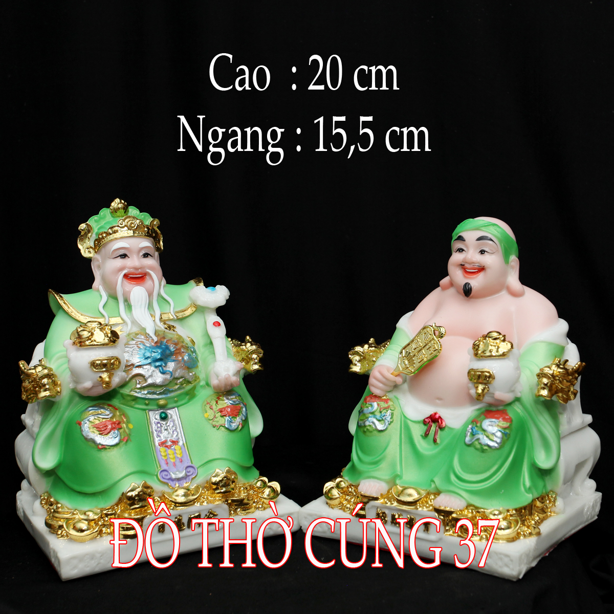 [ CAO 20 CM GẤM LỤA ] THẦN TÀI THỔ ĐỊA PHÚ QUÝ GẤM LỤA - MÀU XANH LÁ [ COMPOSITE + BỘT ĐÁ  ]