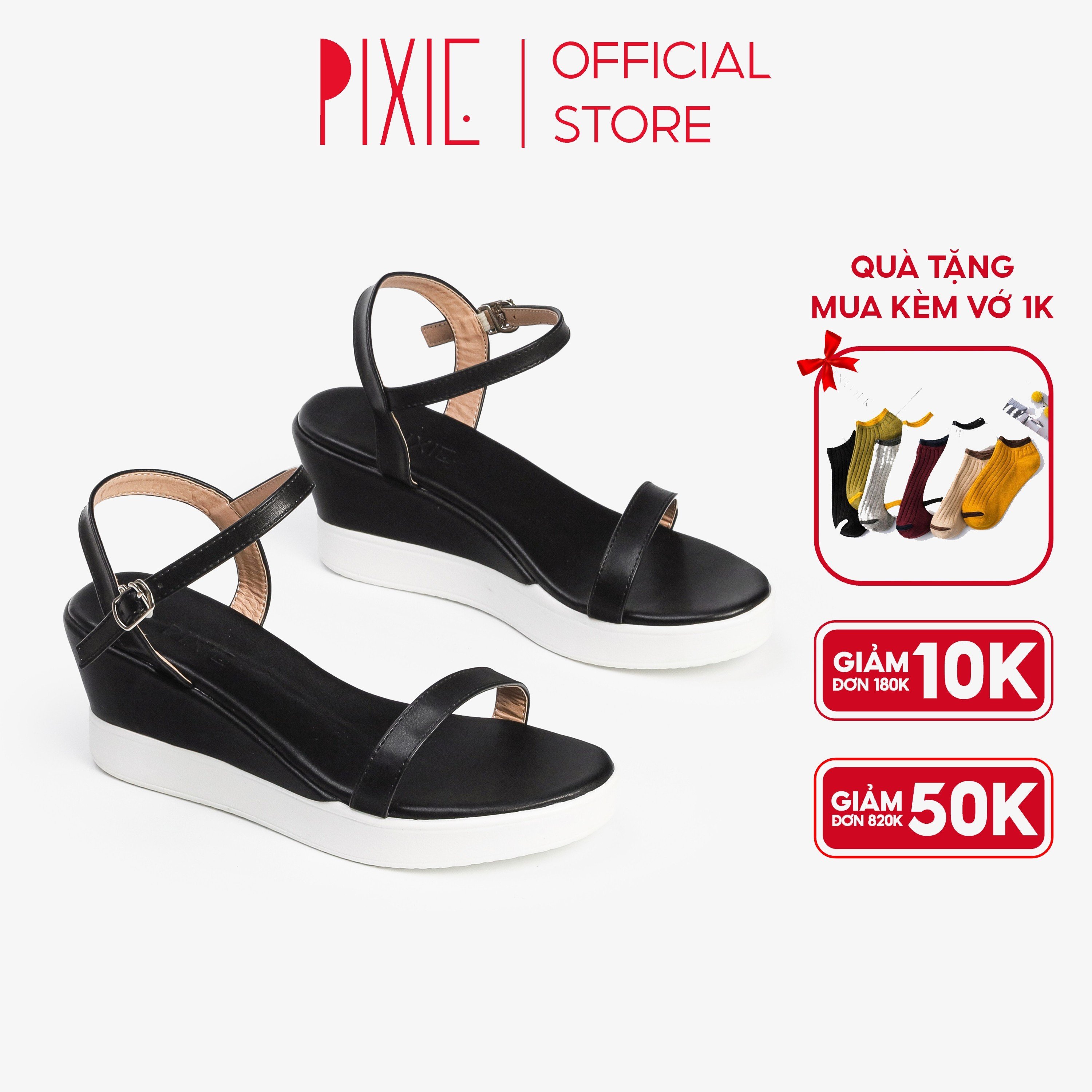Giày sandal đế xuồng 6cm quai ngang pixie h097