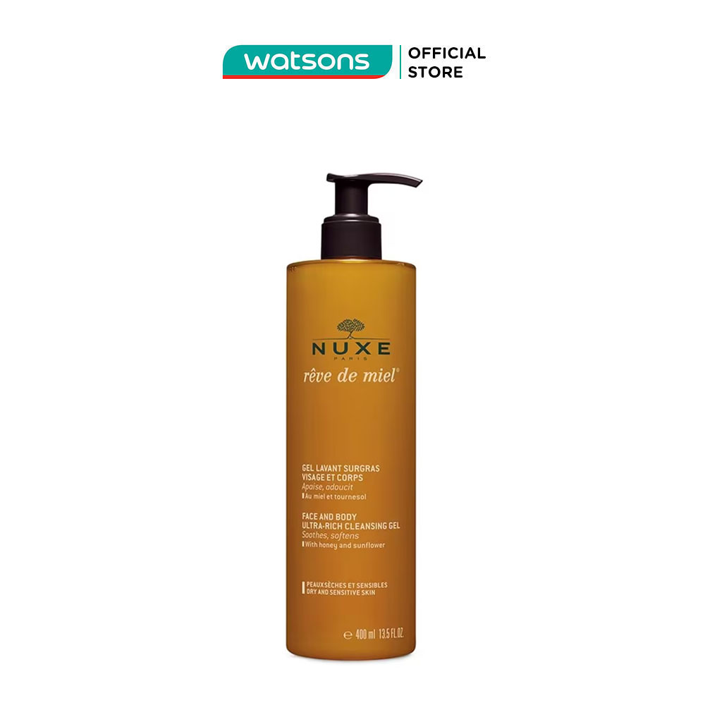 Gel tắm và rửa mặt nuxe chiết xuất mật ong reve de miel face and body ultra rich cleansing gel 400ml