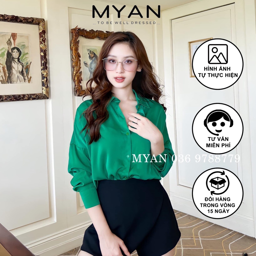 Áo sơ mi nữ dáng rộng - áo sơ mi thiết kế chất lụa cổ đức màu hot trend myan - avn042305