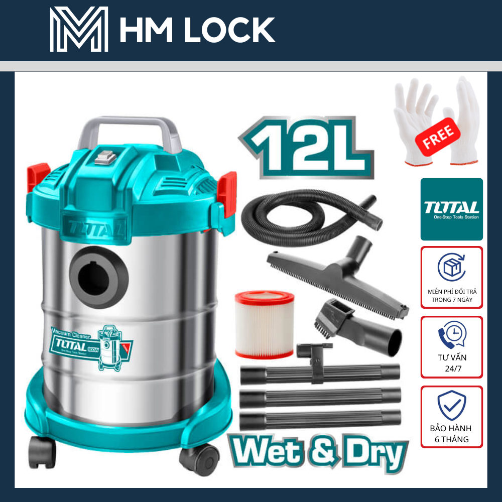 800w máy hút bụi 12l total - hút khô và hút ướt - hàng chính hãng - tvc14122 - hm lock