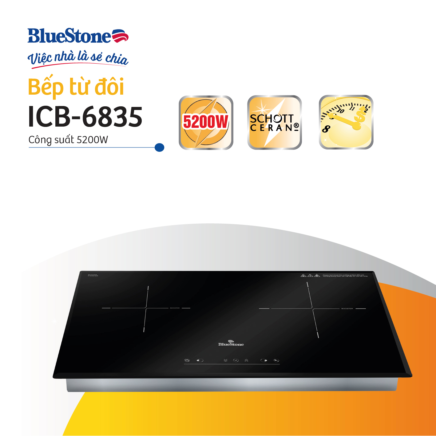 [Trả Góp 0%]- Bếp Từ Đôi BlueStone ICB-6835 5200W - [Miễn Phí lắp đặt HCM, HN, Bình Dương, Đăk Lăk, Bắc Ninh, Bắc Giang]