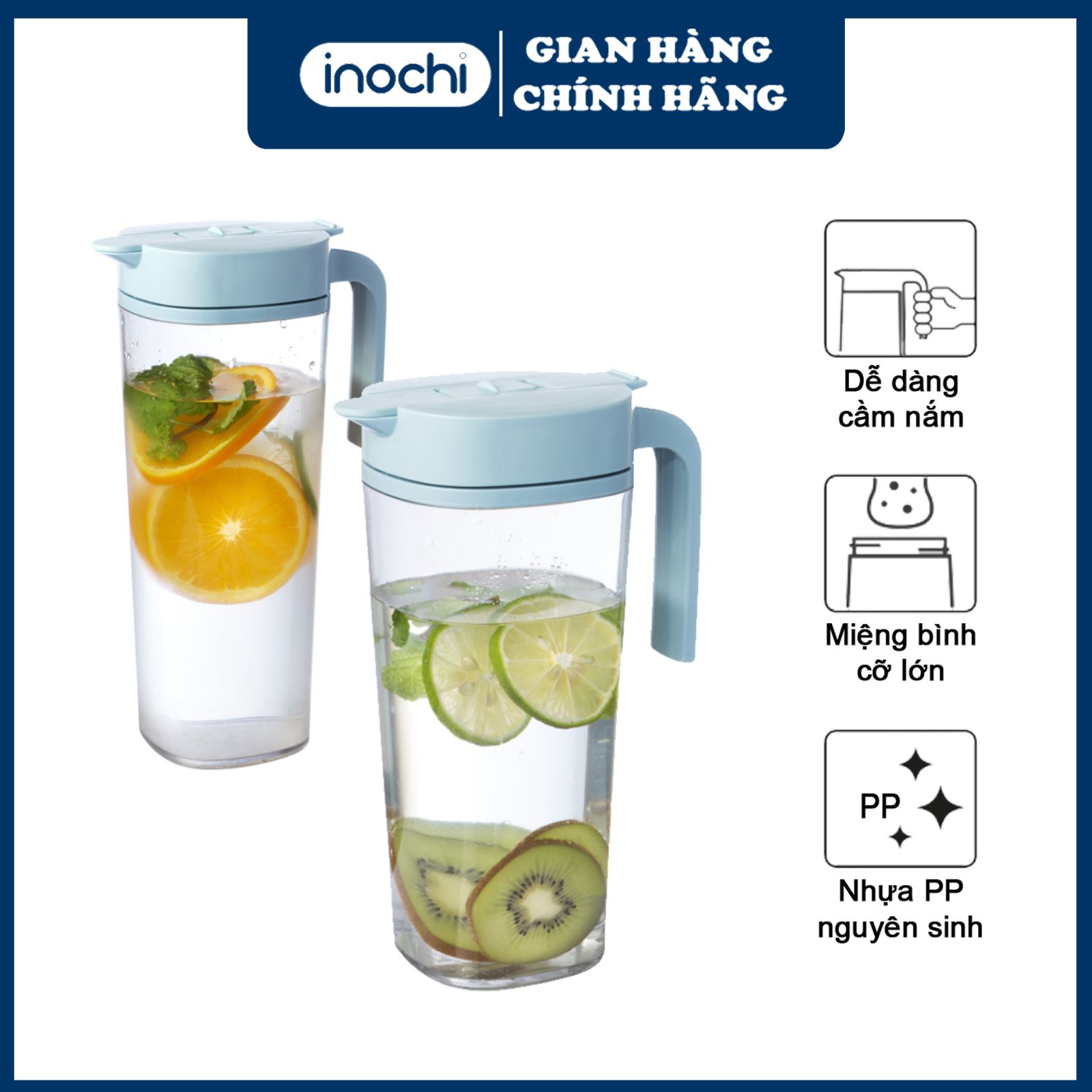 Bình nước cao cấp , bình nước chịu nhiệu , bình nước Biwa INOCHI 1.6L - bình nước để bàn, bình nước An toàn cho sức khoẻ với khả năng kháng khuẩn và thiết kế trang trọng