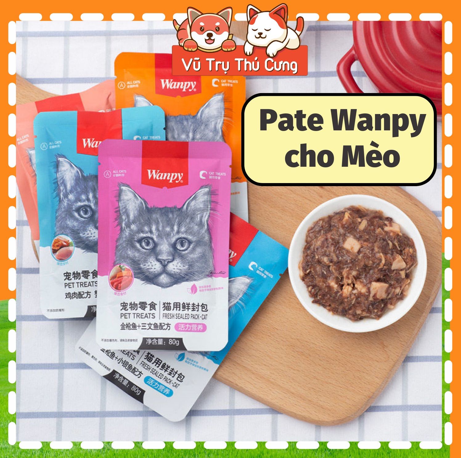 Pate Wanpy cho Mèo gói 80g, đủ vị