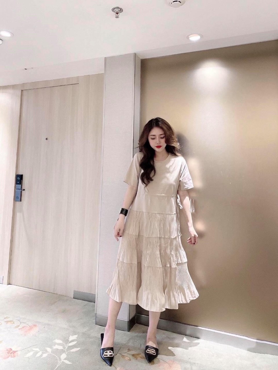 Đầm Hoa Dáng Babydoll Cổ Nơ - Váy Suông Hoa Chất Tơ Ép 2 Lớp Dễ Thương Vintage