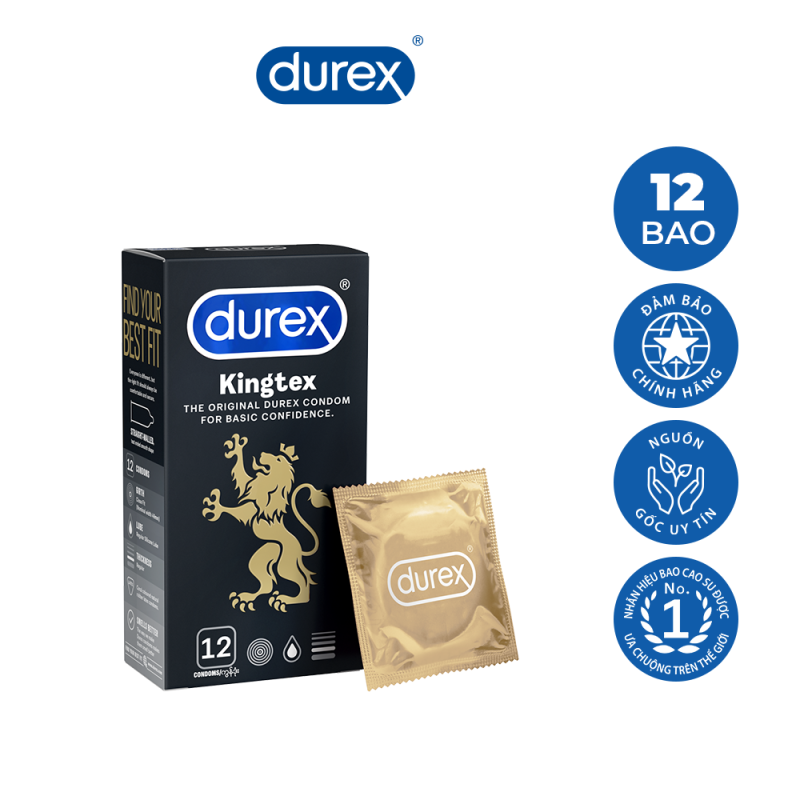 Bao cao su Durex Kingtex size nhỏ 49mm hộp 12 cái - Ôm khít Không lo tuột bao