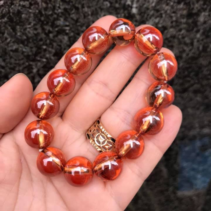 VÒNG TAY ĐÁ TOPAZ CAM SẬM ( mật ong) 14LY