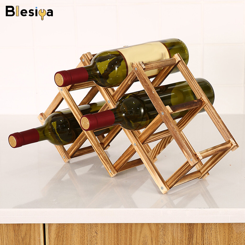 Blesiya Folding Wood Wine Rack Display Table Bottle Storage for Countertop Kitchen