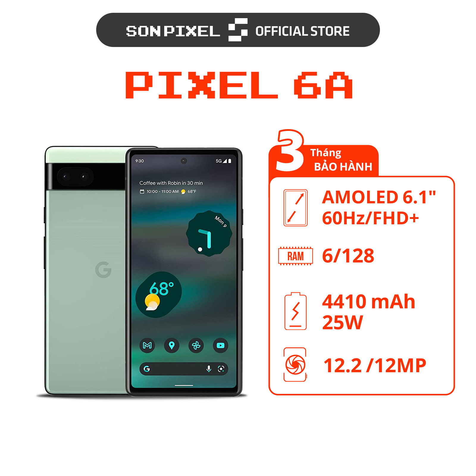 Điện Thoại Google Pixel 6A Likenew 99%, Bản Quốc Tế. SonPixel