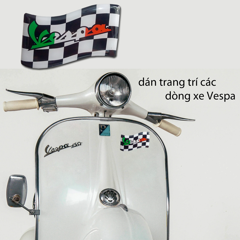 Bộ 2 tem PVC dẻo Cờ đua VESPA dán xe (SDK005)