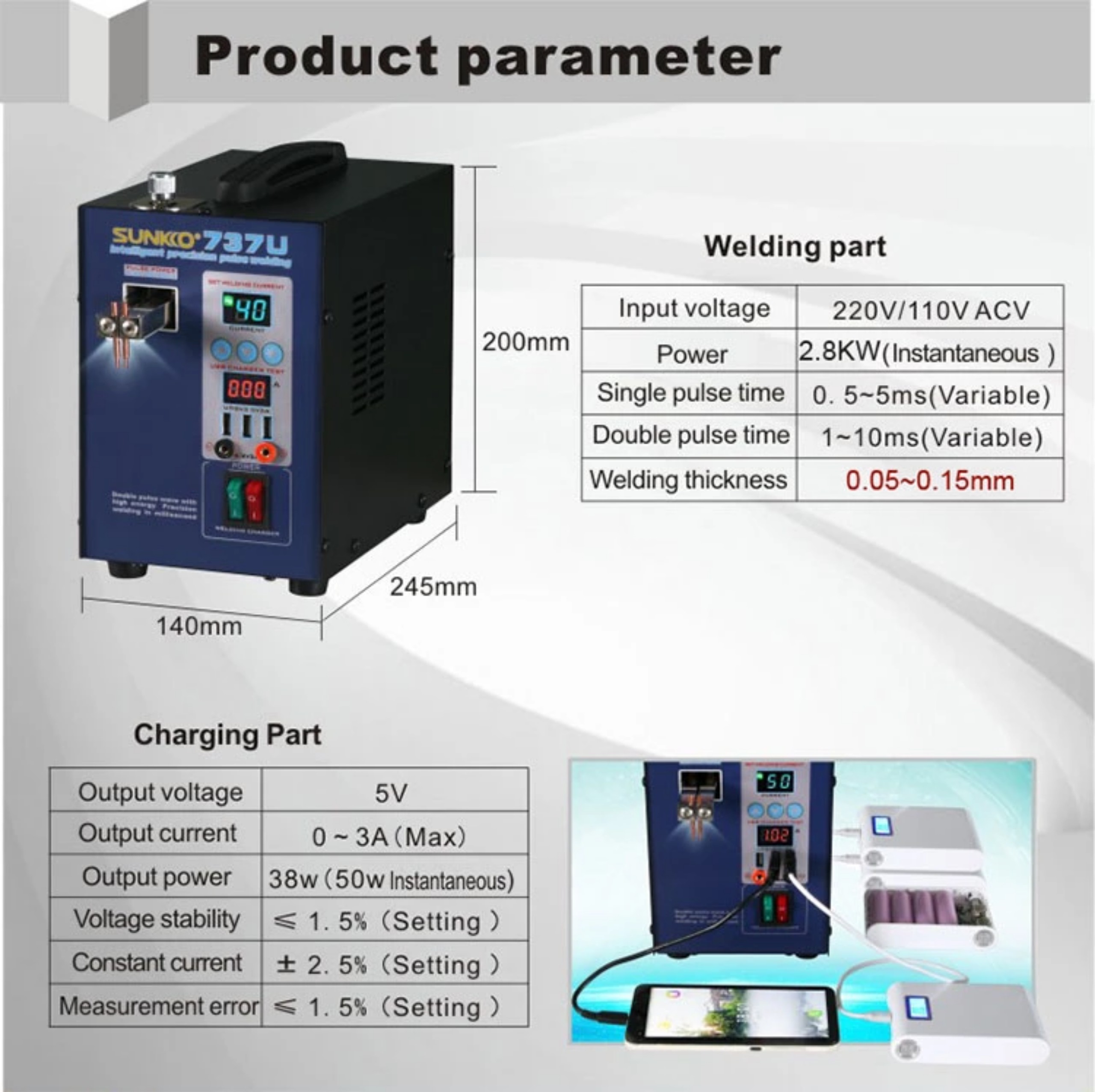 Máy Hàn Cell Pin SUNKKO 737U Chính Hãng