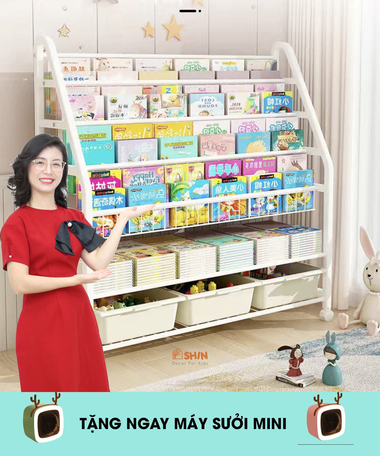 KỆ SÁCH TRẺ EM KÈM KỆ ĐỒ ĐA NĂNG