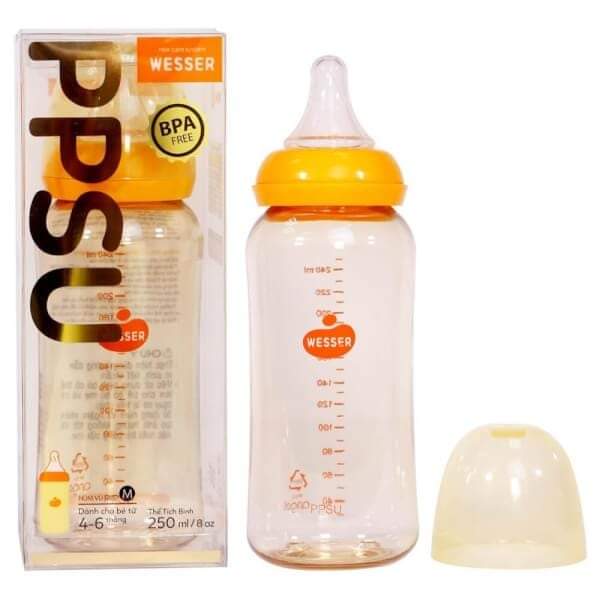 {CHÍNH HÃNG} - Bình Sữa Wesser PPSU Cổ Hẹp Cao Cấp 60ml/140ml/250ml (mẫu mới)