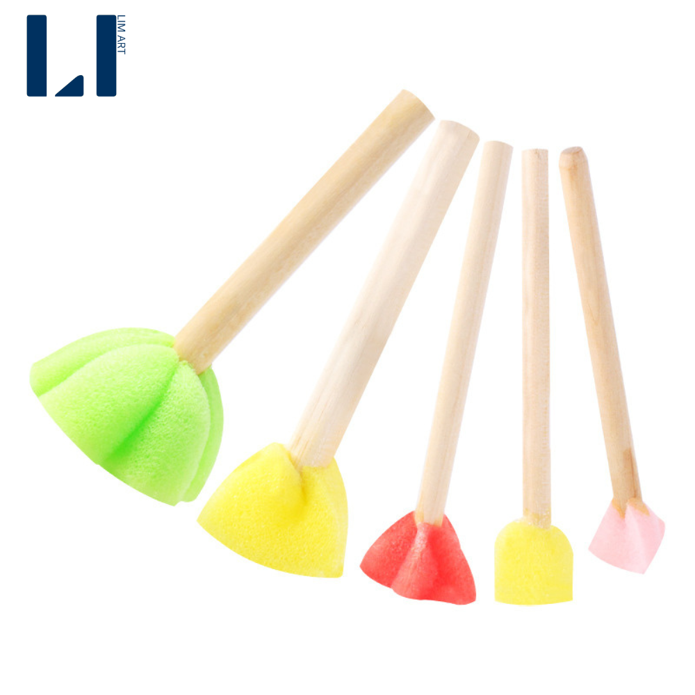 Bộ cọ mút xốp cán gỗ dùng vẽ tranh - Set cọ bọt biển diy