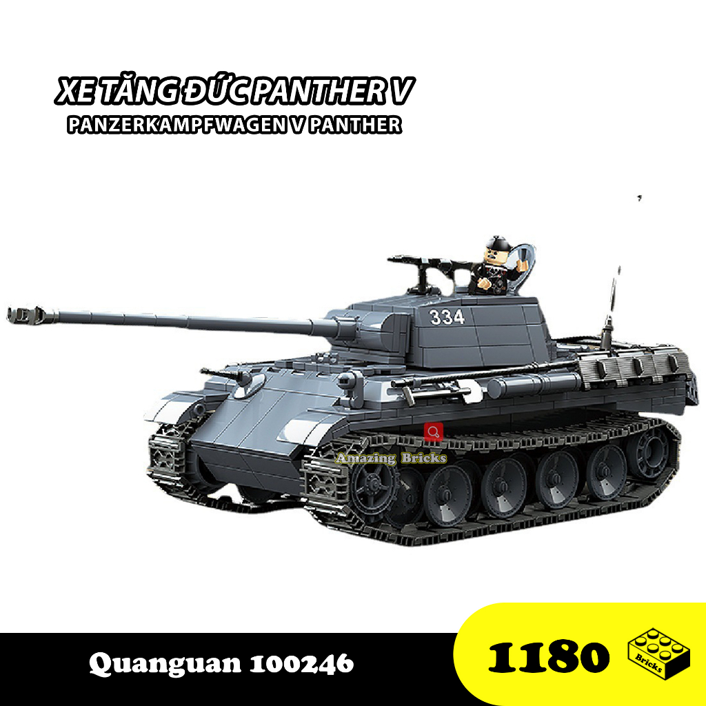 Đồ chơi Lắp ráp xe tăng Đức Panzer V Quanguan 100246 Panzerkampfwagen Tank Xếp hình thông minh Mô hình xe tăng