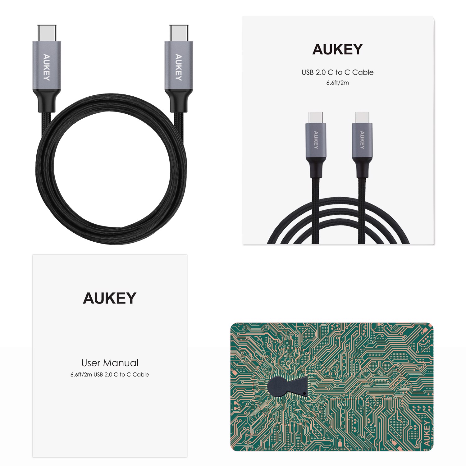 Cáp Sạc AuKey Type C To Type C CB-CD6 Bọc Nylon Dài 2m
