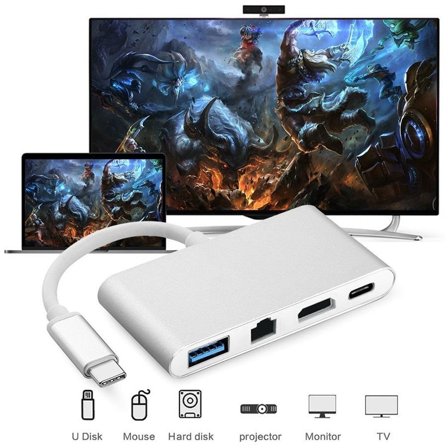 Cáp chuyển USB Type C To HDMI, Lan, Hub USB 3.0 - Cáp chuyển đổi TypeC/ USB-C