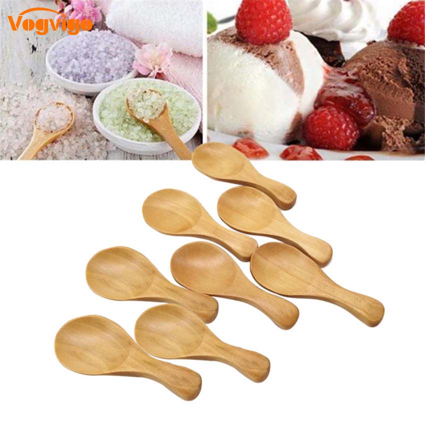 8Pcs Small Wooden Salt Spoon Solid Wood Condiments Spoon Handmade Honey Teaspoon Seasoning Sugar Coffee Tea Jam Musta