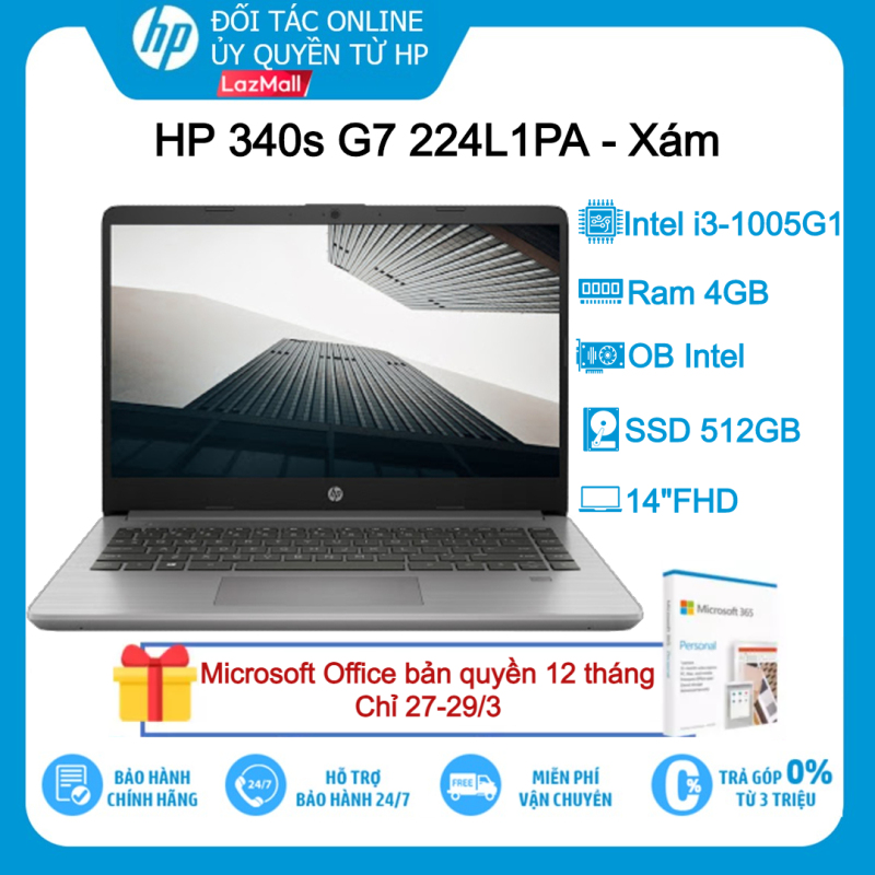 Bảng giá [VOUCHER 10% - TẶNG OFFICE 365 BẢN QUYỀN]Laptop HP 340s G7 224L1PA (Xám) i3-1005G1 4G 512GB 14FHD WIN 10 - Hàng chính hãng new 100% Phong Vũ