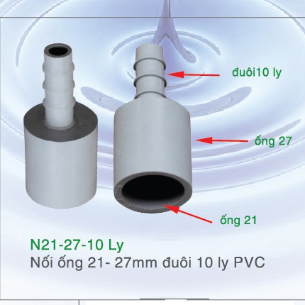 Combo 10 nối trơn 16-21-27 ra đuôi 10 ly pvc