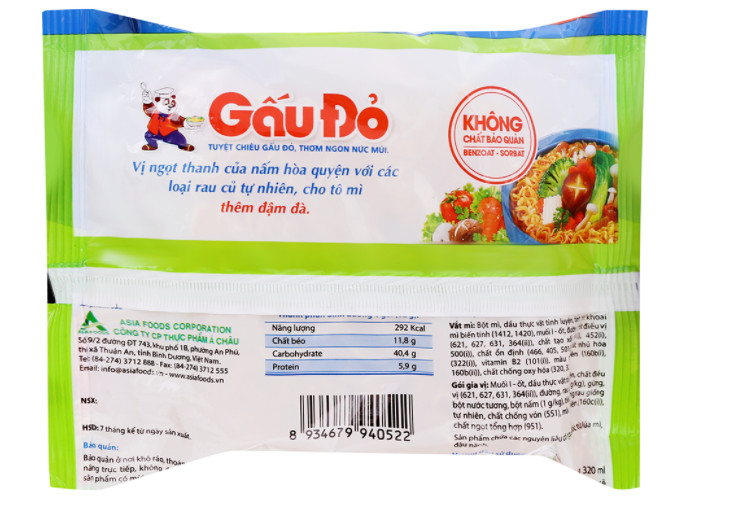 MÌ CHAY RAU NẤM GẤU ĐỎ(THÙNG 30 GÓI).