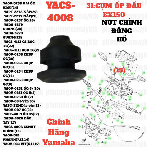 [Chính hãng Yamaha][31:CỤM ỐP ĐẦU]  Nút cao su đồng hồ-Ex150 YACS-4008(15)