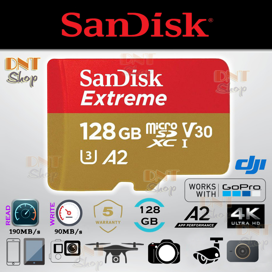 Thẻ nhớ MicroSDXC SanDisk Extreme A2 - 128GB V30 U3 4K Class 10 UHS-I 190MB/s