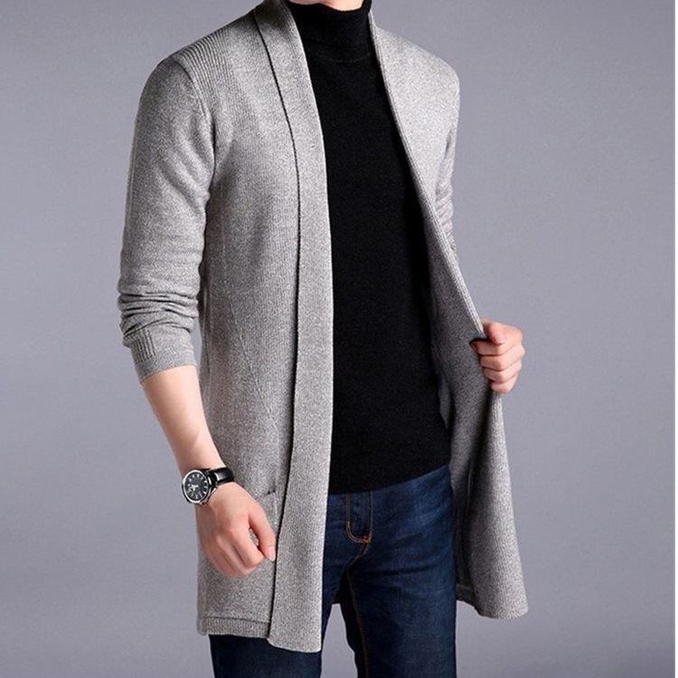 M ùa thu và mùa đông nam giới dệt kim áo len cardigan nam áo khoác nam trẻ trung phong cách Hàn Quốc mặc bên ngoài áo choàng dài cá tính cho nam