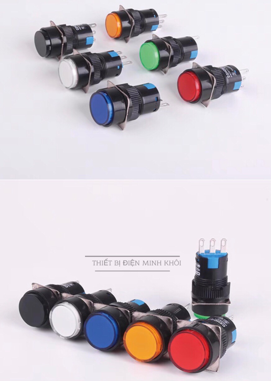 Nút nhấn phi 16 tròn, nút nhấn đề phi 16mm có đèn